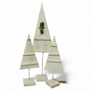 Handmade Wood Holiday Tree Set of 3 Trimmed in Molding Painted White 13 inches
